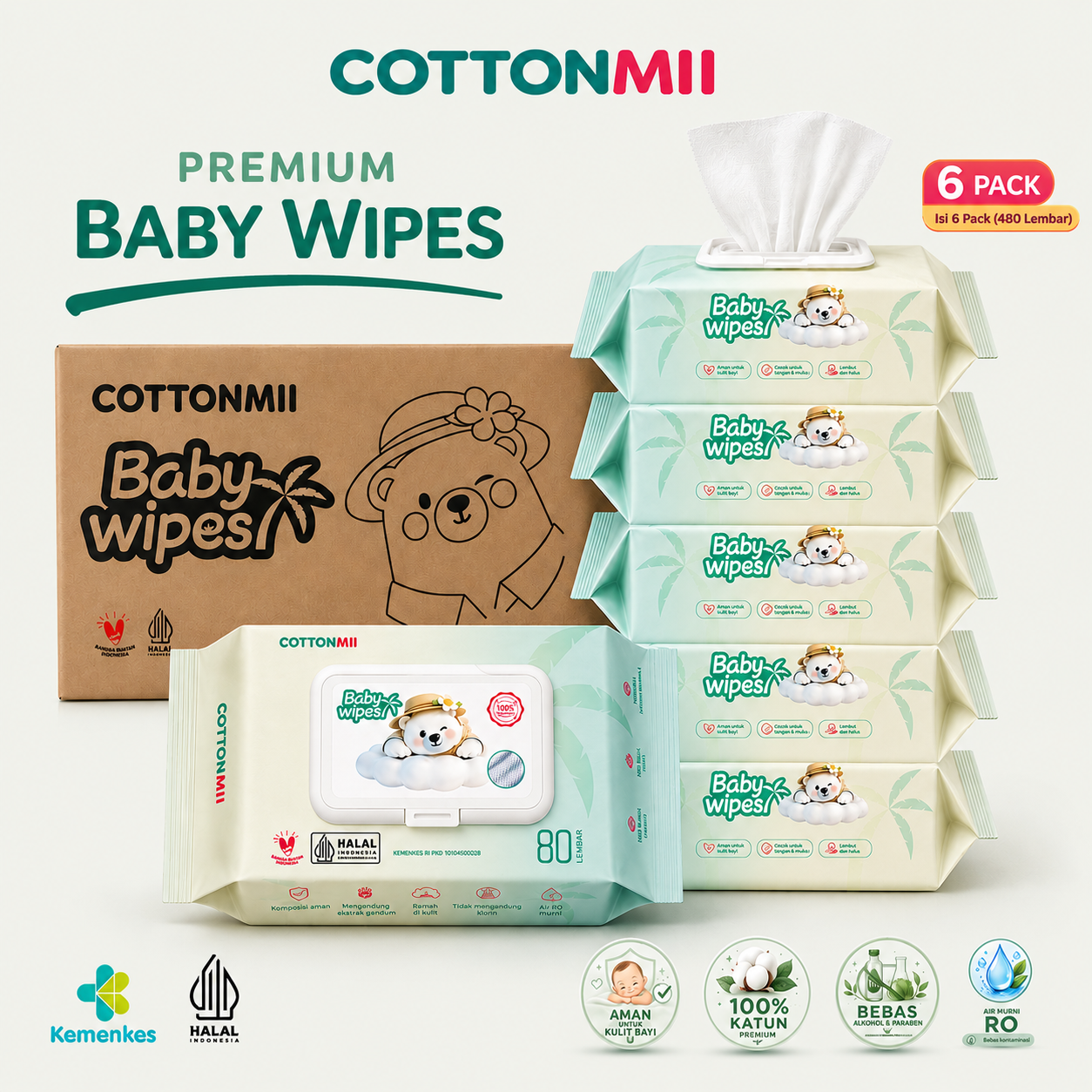 Paket bundling Cottonmii 6 pack berisi total 480 lembar